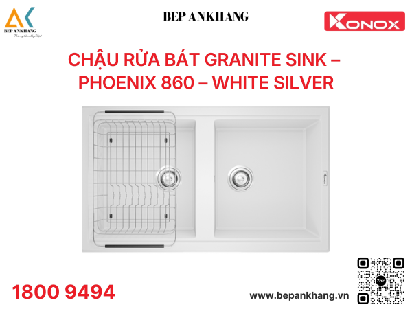 Chậu rửa bát đá Phoenix 860 White Silver